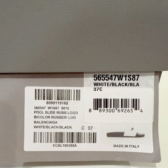 NIB Authentic Balenciaga Women's Black and White Logo Pool Slide Sandal - Picture 3 of 6